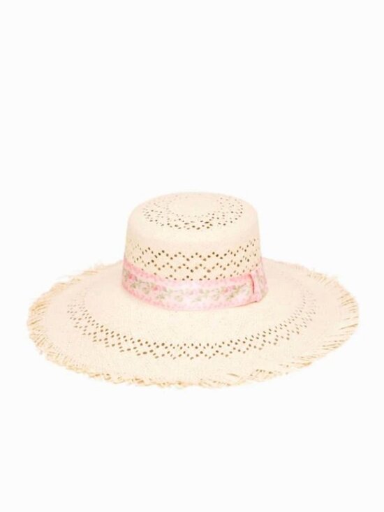 LoveShackFancy Linara Straw Sun Hat Pink Floral Ribbon NWT Rare main image 12
